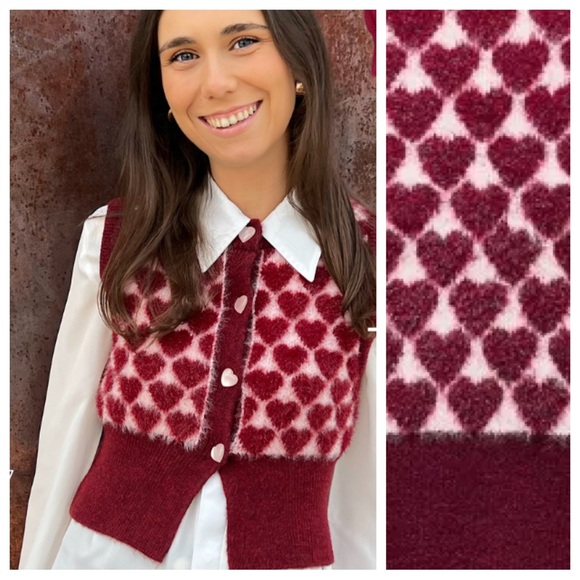 NWT. Zara Red/Pink Hearts Jacquard Knit Vest Sleeveless Top. Size L. - Picture 6 of 12
